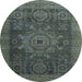 Round Machine Washable Abstract Gunmetal Green Rug, wshabs2355