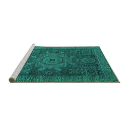 Sideview of Machine Washable Abstract Turquoise Modern Area Rugs, wshabs2355turq