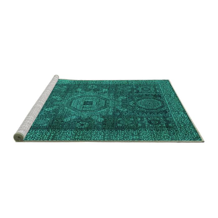 Sideview of Machine Washable Abstract Turquoise Modern Area Rugs, wshabs2355turq