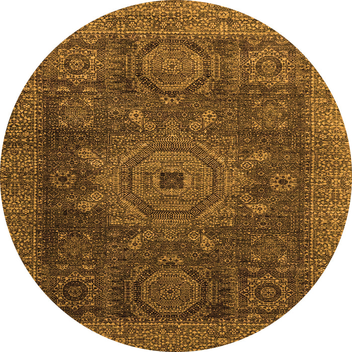 Round Machine Washable Abstract Orange Modern Area Rugs, wshabs2355org