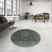 Round Machine Washable Abstract Gunmetal Green Rug in a Office, wshabs2355