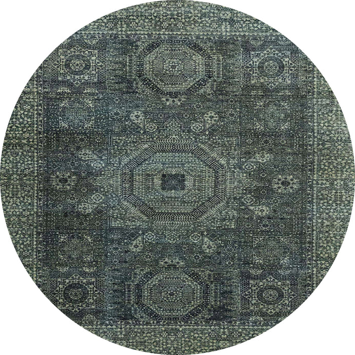 Round Abstract Gunmetal Green Modern Rug, abs2355