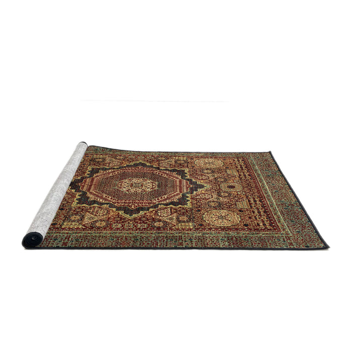 Sideview of Machine Washable Abstract Vermilion Red Rug, wshabs2356