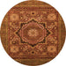 Round Machine Washable Abstract Orange Modern Area Rugs, wshabs2356org