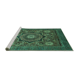 Sideview of Machine Washable Abstract Turquoise Modern Area Rugs, wshabs2356turq