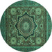 Round Machine Washable Abstract Turquoise Modern Area Rugs, wshabs2356turq