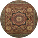 Round Machine Washable Abstract Vermilion Red Rug, wshabs2356