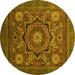 Round Machine Washable Abstract Yellow Modern Rug, wshabs2356yw