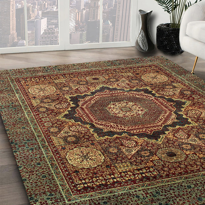 Abstract Red Modern Rug in Family Room, abs2356