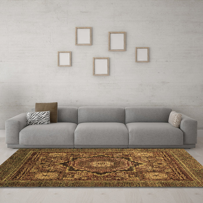 Machine Washable Abstract Brown Modern Rug in a Living Room,, wshabs2356brn
