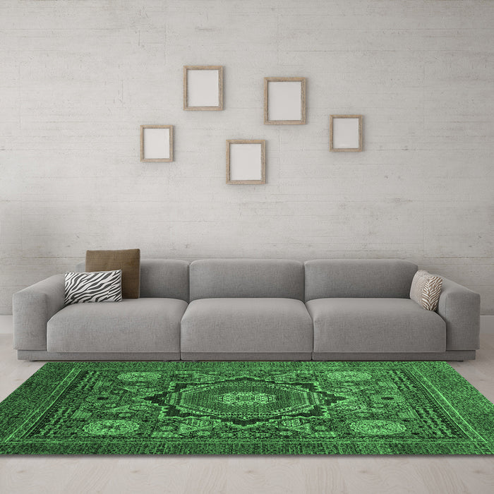 Machine Washable Abstract Emerald Green Modern Area Rugs in a Living Room,, wshabs2356emgrn