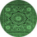 Round Machine Washable Abstract Emerald Green Modern Area Rugs, wshabs2356emgrn