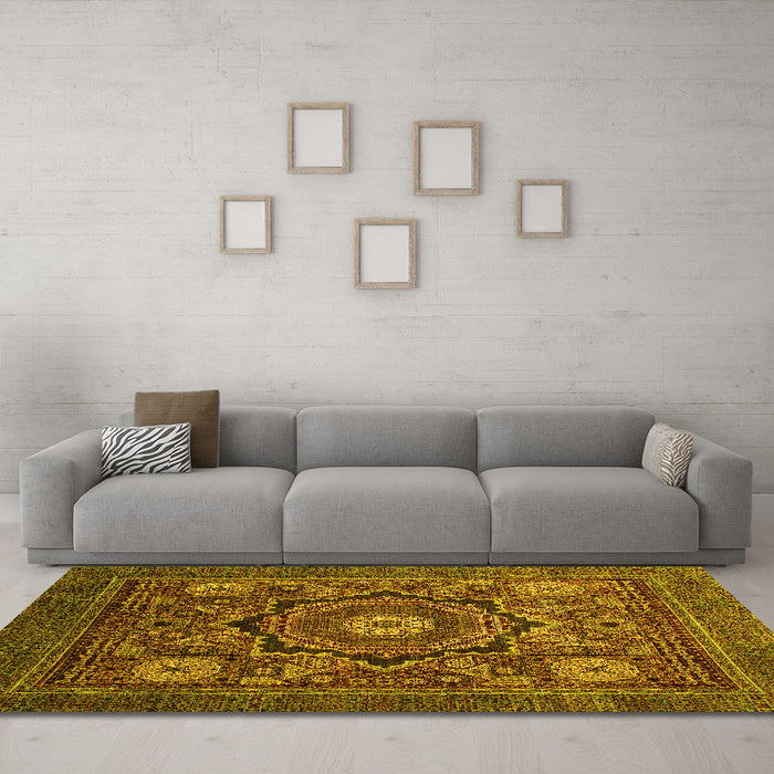 Machine Washable Abstract Yellow Modern Rug in a Living Room, wshabs2356yw