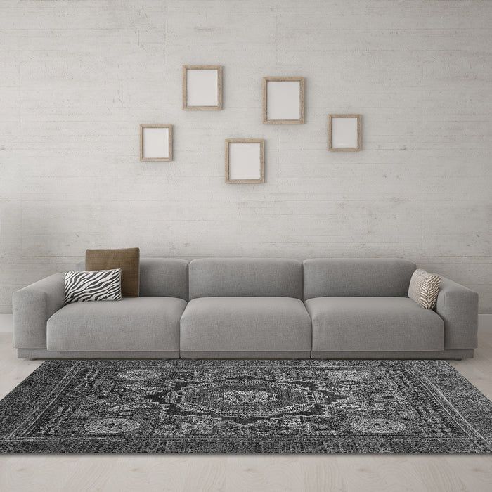 Machine Washable Abstract Gray Modern Rug in a Living Room,, wshabs2356gry