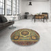 Round Machine Washable Abstract Brass Green Rug in a Office, wshabs2357