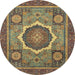 Round Machine Washable Abstract Brass Green Rug, wshabs2357