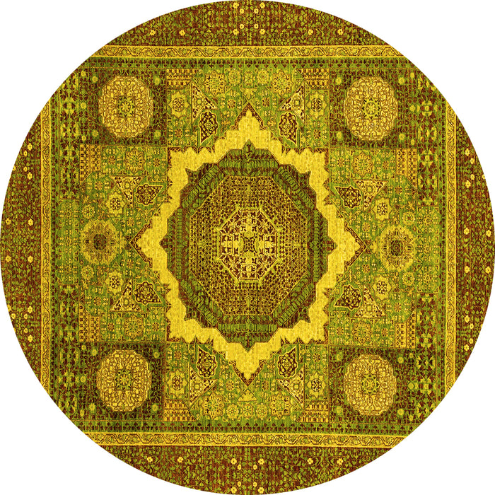 Round Machine Washable Abstract Yellow Modern Rug, wshabs2357yw