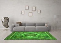 Machine Washable Abstract Green Modern Rug, wshabs2357grn