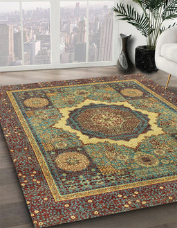 Machine Washable Abstract Brass Green Rug in a Family Room, wshabs2357