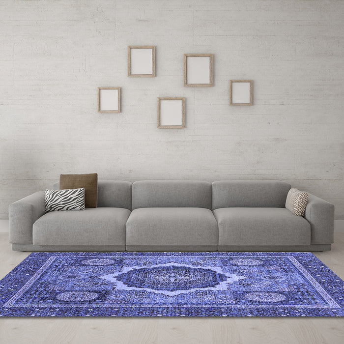 Machine Washable Abstract Blue Modern Rug in a Living Room, wshabs2357blu