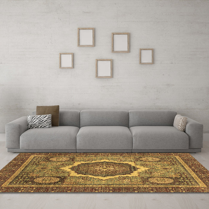 Machine Washable Abstract Brown Modern Rug in a Living Room,, wshabs2357brn