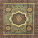 Square Machine Washable Abstract Brass Green Rug, wshabs2357