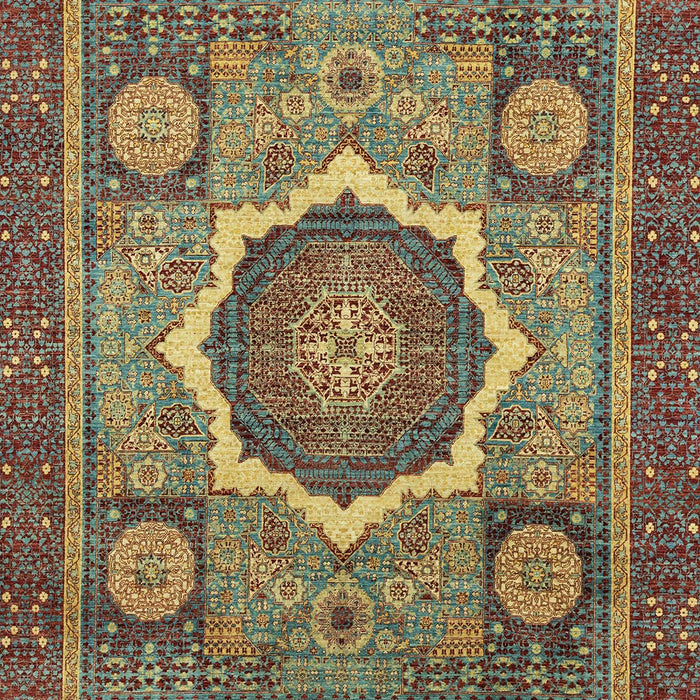 Machine Washable Abstract Brass Green Rug, wshabs2357