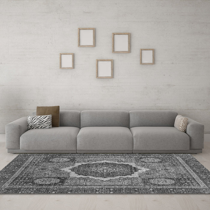 Machine Washable Abstract Gray Modern Rug in a Living Room,, wshabs2357gry