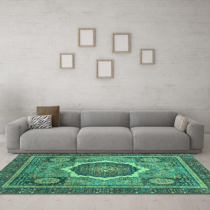 Machine Washable Abstract Turquoise Modern Area Rugs in a Living Room,, wshabs2357turq