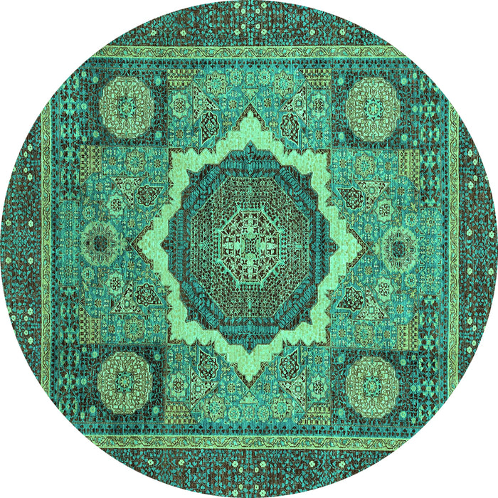 Round Machine Washable Abstract Turquoise Modern Area Rugs, wshabs2357turq