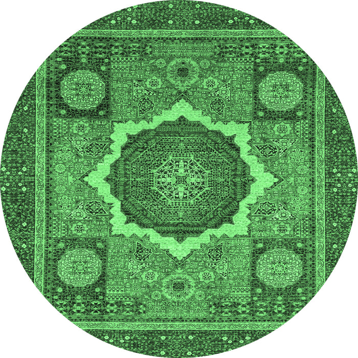 Round Abstract Emerald Green Modern Rug, abs2357emgrn