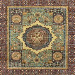 Square Abstract Copper Green Modern Rug, abs2357