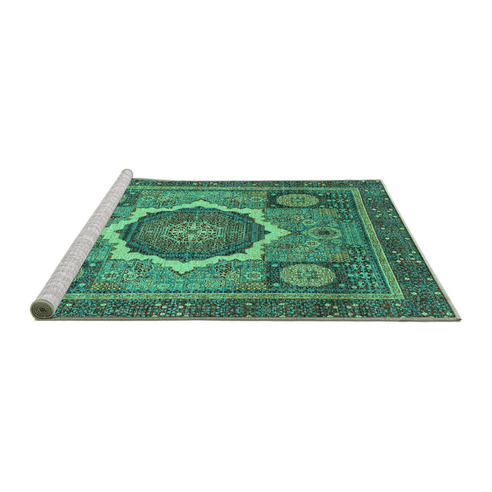 Sideview of Machine Washable Abstract Turquoise Modern Area Rugs, wshabs2357turq