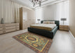 Abstract Copper Green Modern Rug in a Bedroom, abs2357