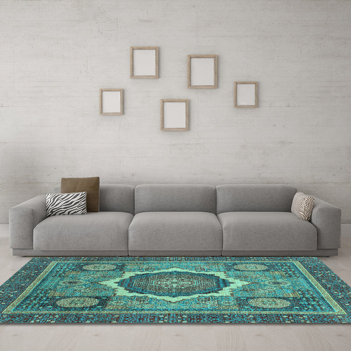 Machine Washable Abstract Light Blue Modern Rug in a Living Room, wshabs2357lblu