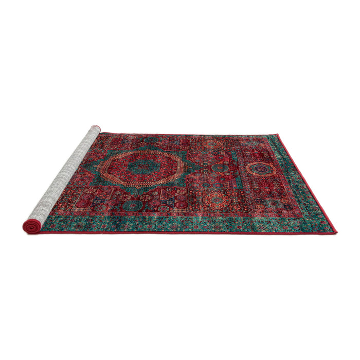 Sideview of Machine Washable Abstract Cranberry Red Rug, wshabs2358