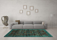 Machine Washable Abstract Turquoise Modern Rug, wshabs2358turq