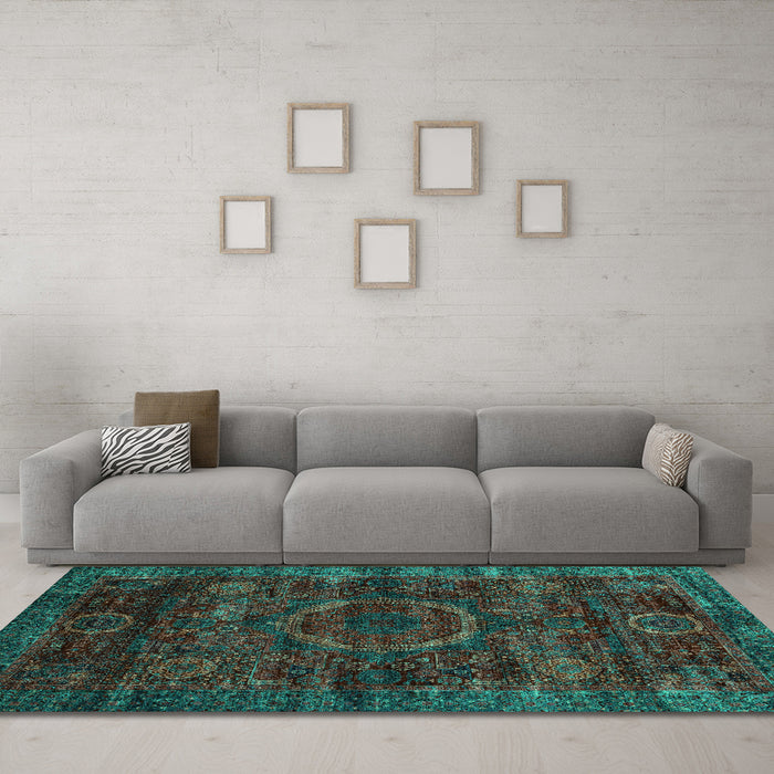 Machine Washable Abstract Turquoise Modern Area Rugs in a Living Room,, wshabs2358turq