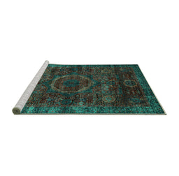Sideview of Machine Washable Abstract Turquoise Modern Area Rugs, wshabs2358turq