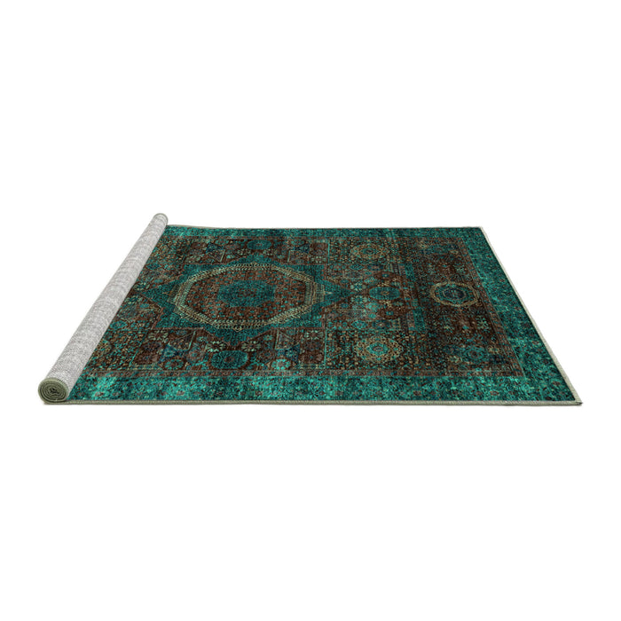 Sideview of Machine Washable Abstract Turquoise Modern Area Rugs, wshabs2358turq