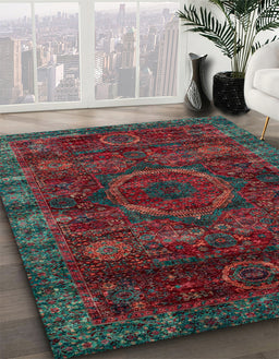 Machine Washable Abstract Cranberry Red Rug in a Family Room, wshabs2358
