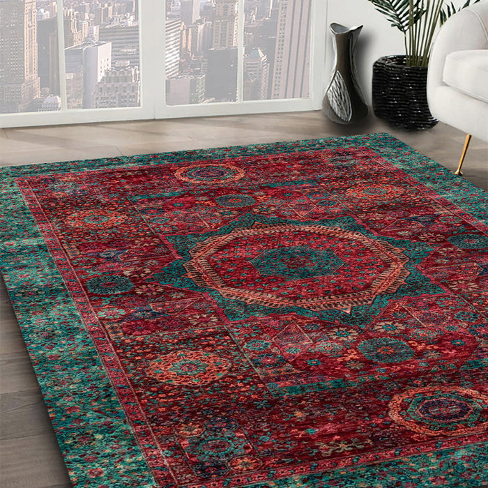 Machine Washable Abstract Cranberry Red Rug in a Family Room, wshabs2358