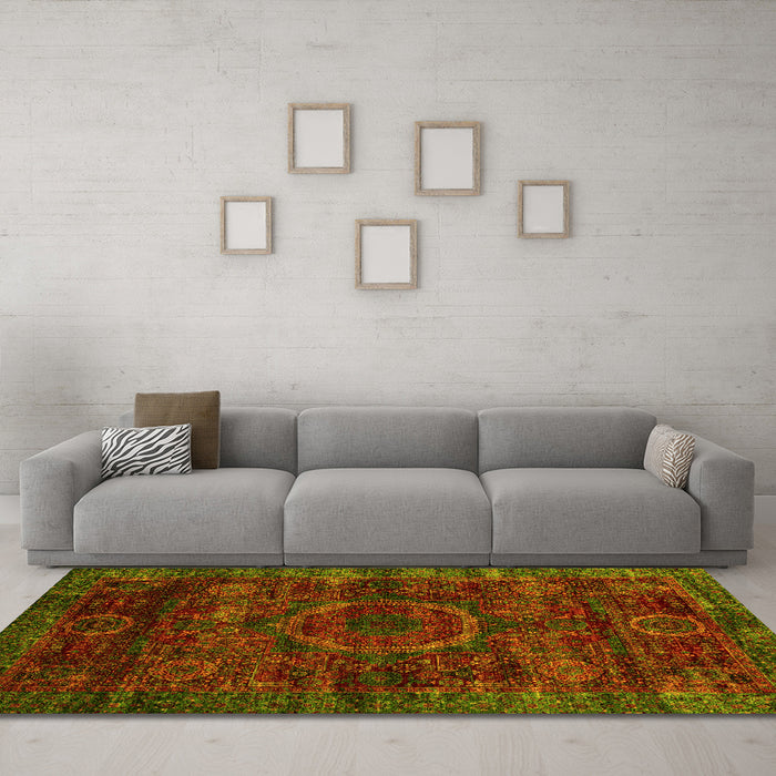 Machine Washable Abstract Yellow Modern Rug in a Living Room, wshabs2358yw