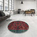 Round Machine Washable Abstract Cranberry Red Rug in a Office, wshabs2358