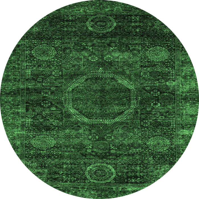 Round Abstract Emerald Green Modern Rug, abs2358emgrn