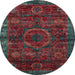 Round Machine Washable Abstract Cranberry Red Rug, wshabs2358