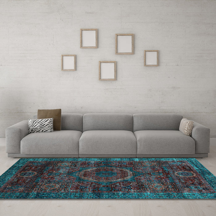 Machine Washable Abstract Light Blue Modern Rug in a Living Room, wshabs2358lblu
