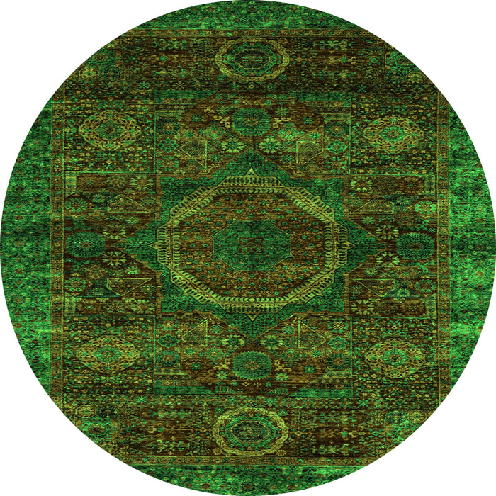 Round Machine Washable Abstract Green Modern Area Rugs, wshabs2358grn