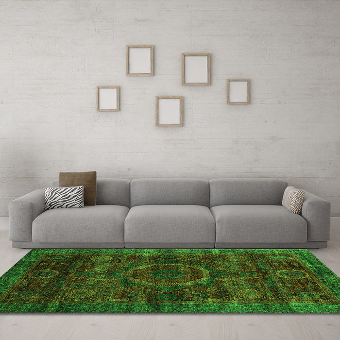 Machine Washable Abstract Green Modern Area Rugs in a Living Room,, wshabs2358grn