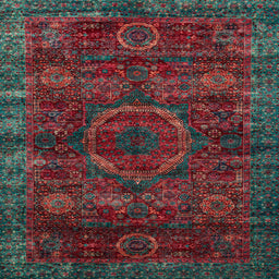 Square Machine Washable Abstract Cranberry Red Rug, wshabs2358